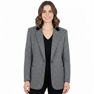 Sag Harbor Women 4P Blazer Gray Wool Blend Velvet Collar Classic Professional